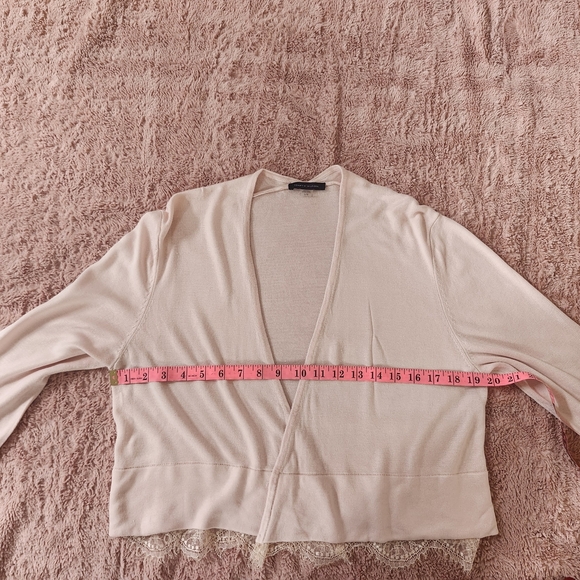 Tommy Hilfiger Women L Open Front Cardigan Pink Scalloped Lace Hem Sweater Boho - Picture 10 of 14